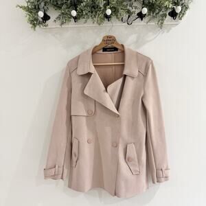 Zara Pink Faux Suede Trench Coat Blush M 10-8077